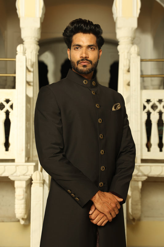 Black Wool Achkan