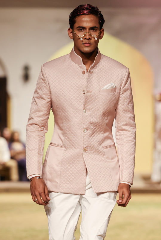 Primrose Pink Linen Silk Jodhpuri Bandhgala
