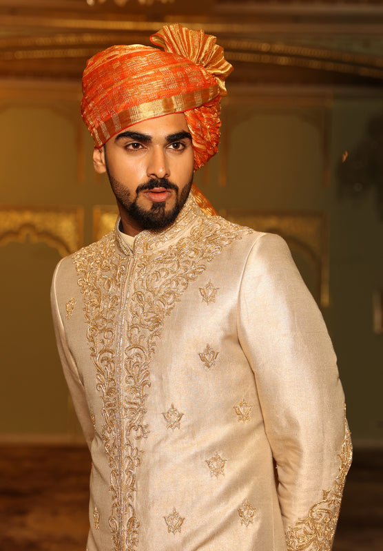 Gold Chodhani Embroidered Sherwani