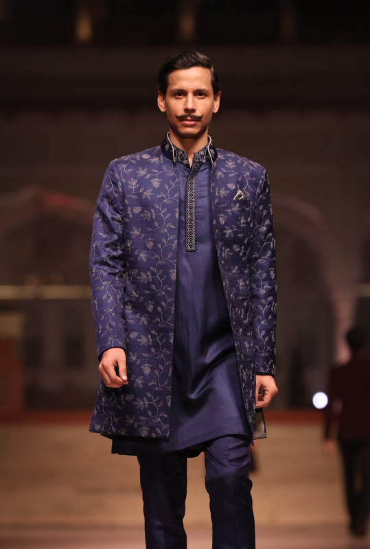 Blue Grey Tulip Embroidered Minus Indo Western