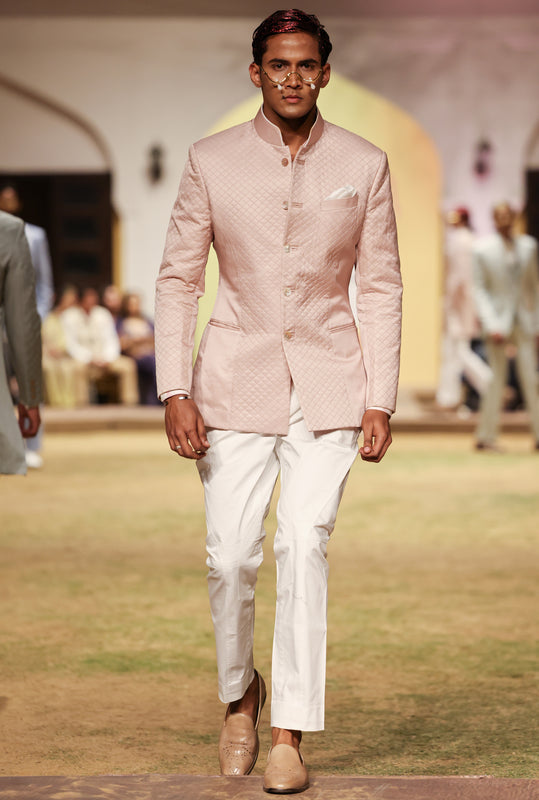 Primrose Pink Linen Silk Jodhpuri Bandhgala