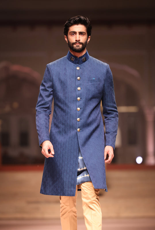 Teal Matka Embroidered Achkan