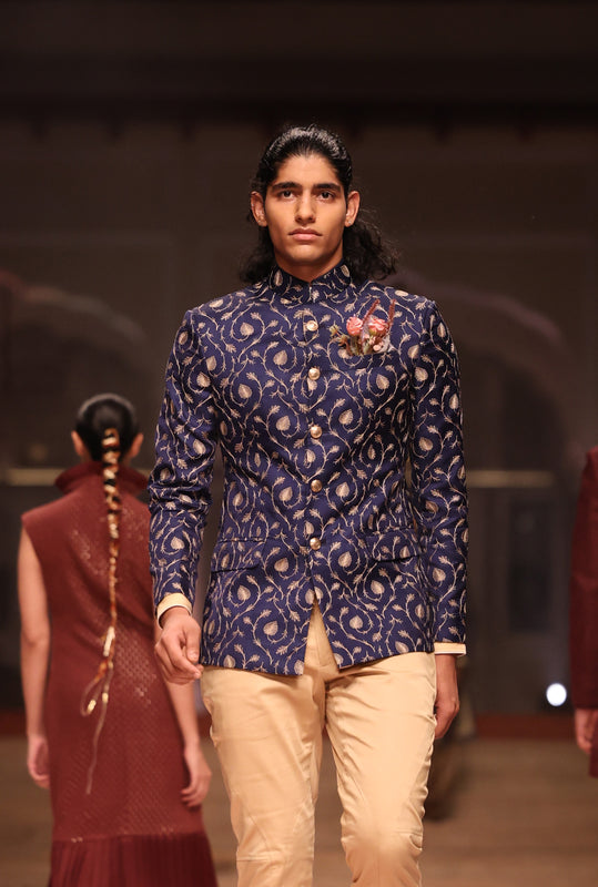 Blue Gold Flamingo Embroidered Jodhpuri