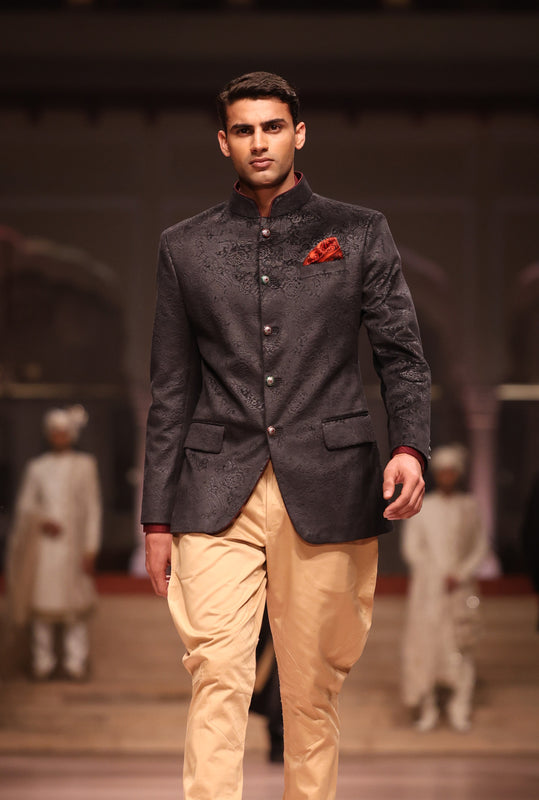 Black Embossed Paisley Jodhpuri Bandhgala
