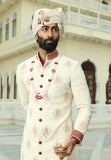 Off White / Maroon Embroidered Sherwani