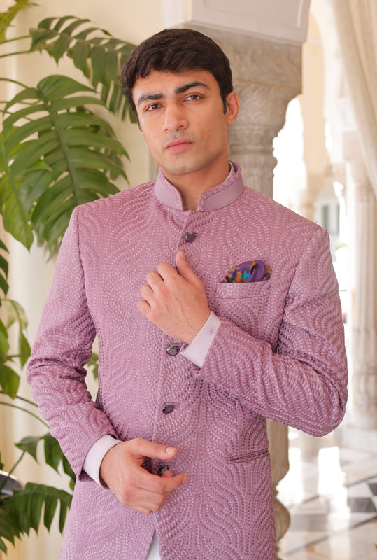 Mauve Wavy Embroidered Jodhpuri Bandhgala