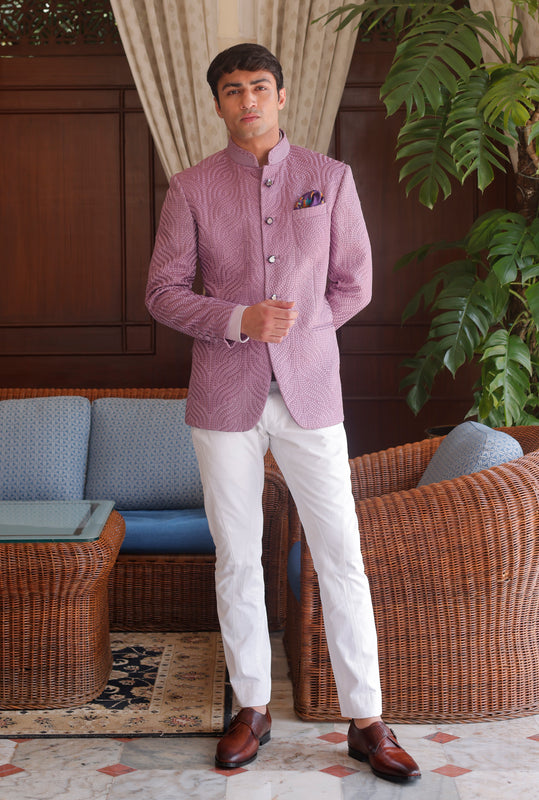 Mauve Wavy Embroidered Jodhpuri Bandhgala