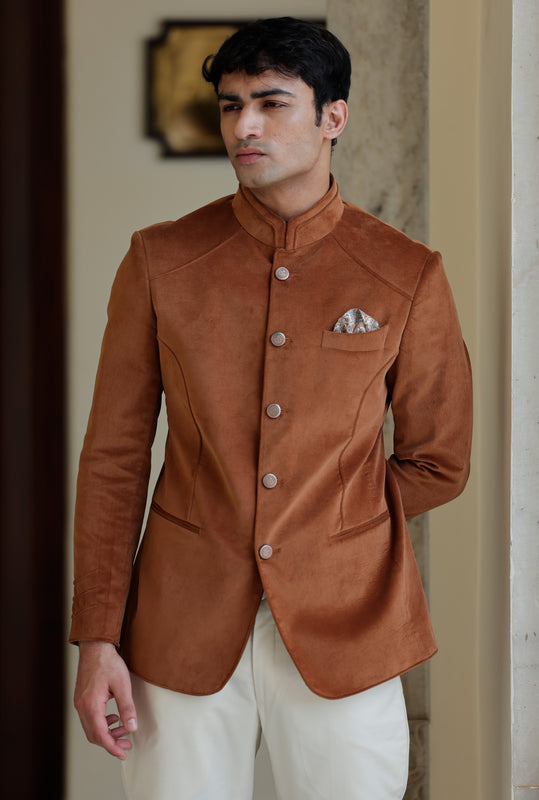 Khaki Ribbing Velvet Jodhpuri