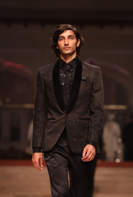 Black Abstract Embroidered Highlighted Tuxedo