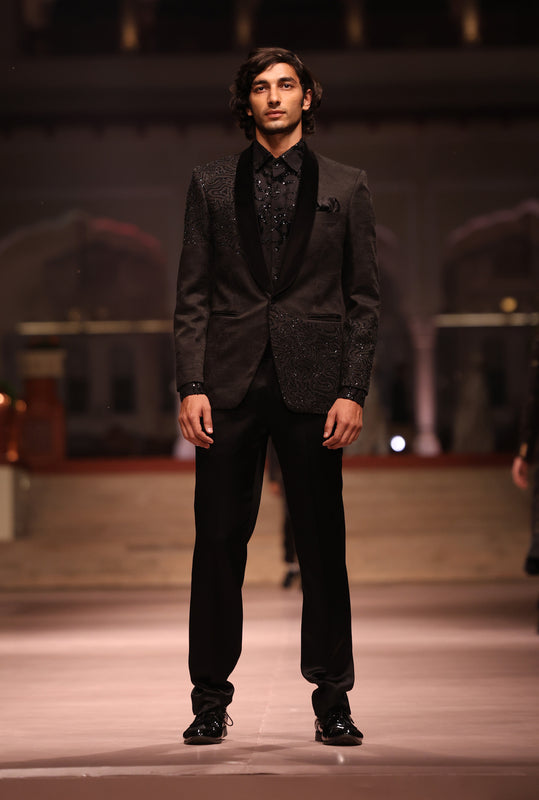Black Abstract Embroidered Highlighted Tuxedo
