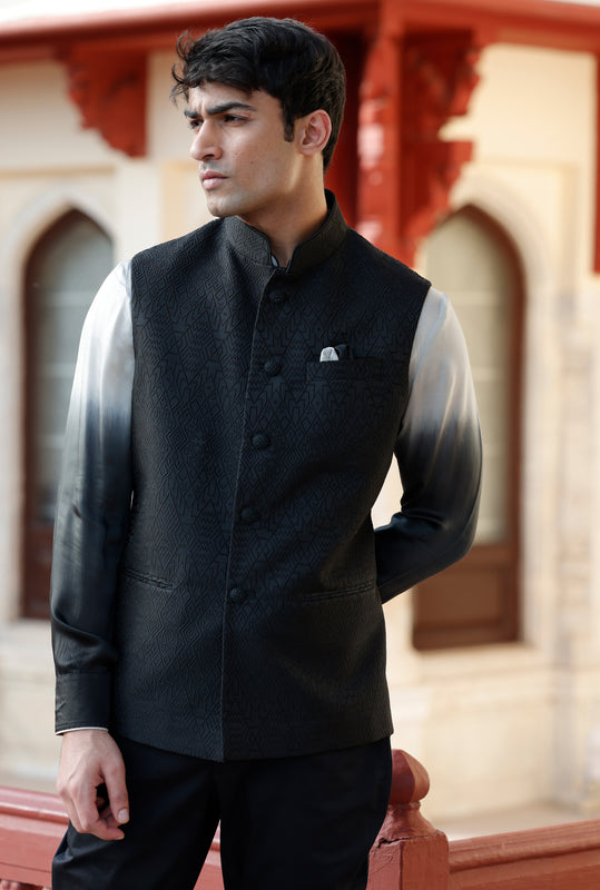 Black Aztec Embossed Half Jacket