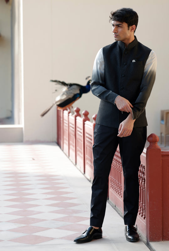 Black Aztec Embossed Half Jacket