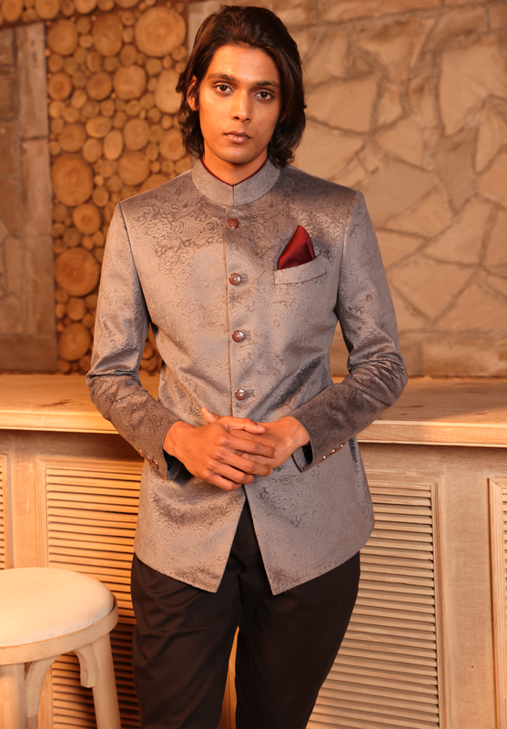 Grey Paisley Embossed Jodhpuri