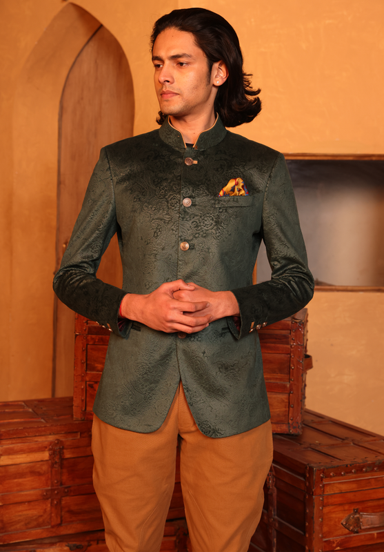 Green Paisley Embossed Jodhpuri