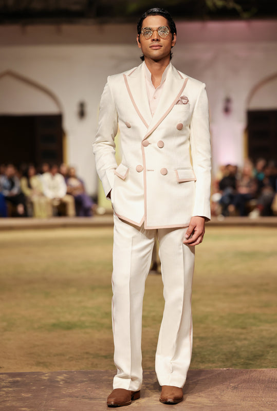 White Ribbing Double Brest