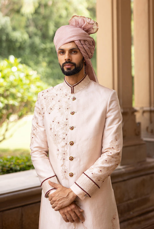 Rose Gold Tissue Embroidered Sherwani