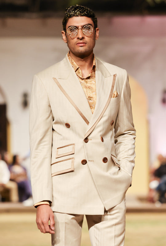 Light Fawn Herringbone Double Breast