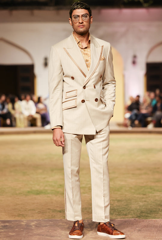 Light Fawn Herringbone Double Breast