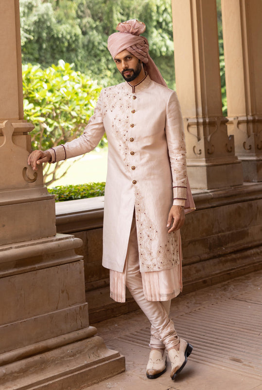 Rose Gold Tissue Embroidered Sherwani
