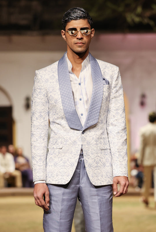 White Celestial Blue Embroidered Tuxedo
