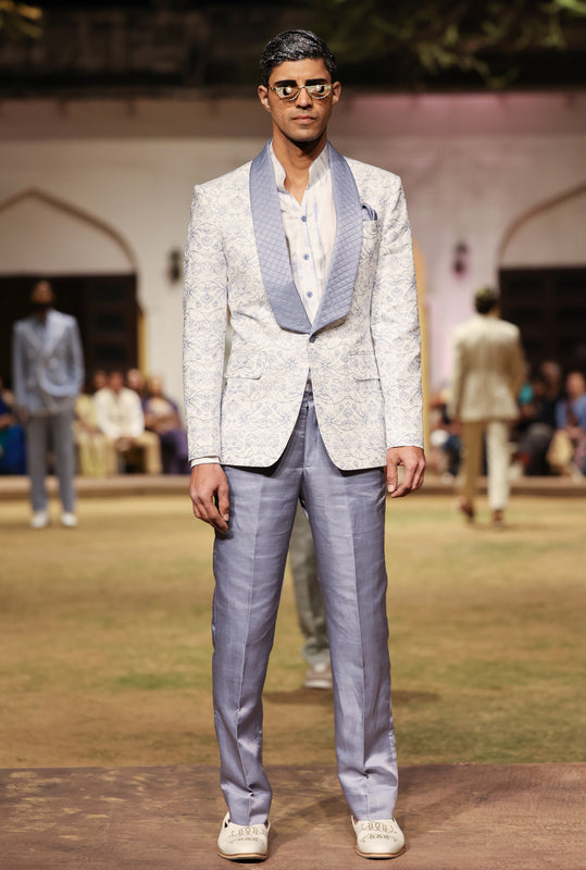 White Celestial Blue Embroidered Tuxedo