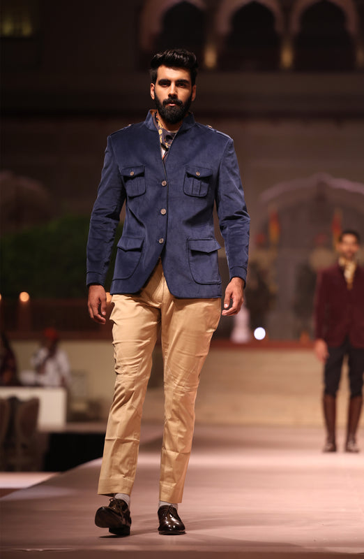 Royal Blue Ribbing Velvet Hunting Jacket