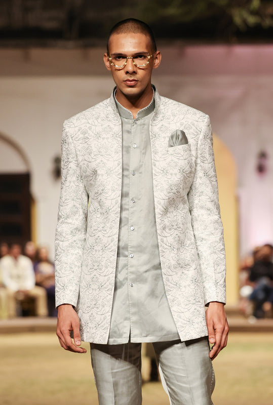 White Sage Green Embroidered Minus Indo Western