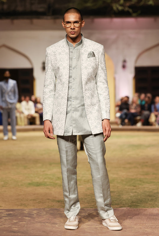 White Sage Green Embroidered Minus Indo Western