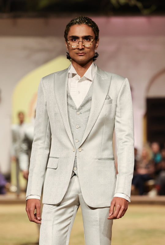 Light Cyan Ribbing Fancy Blazer