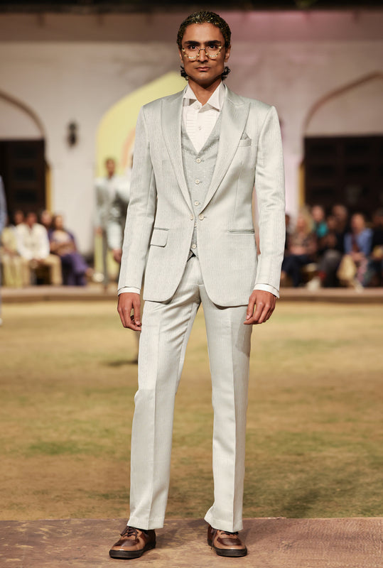 Light Cyan Ribbing Fancy Blazer