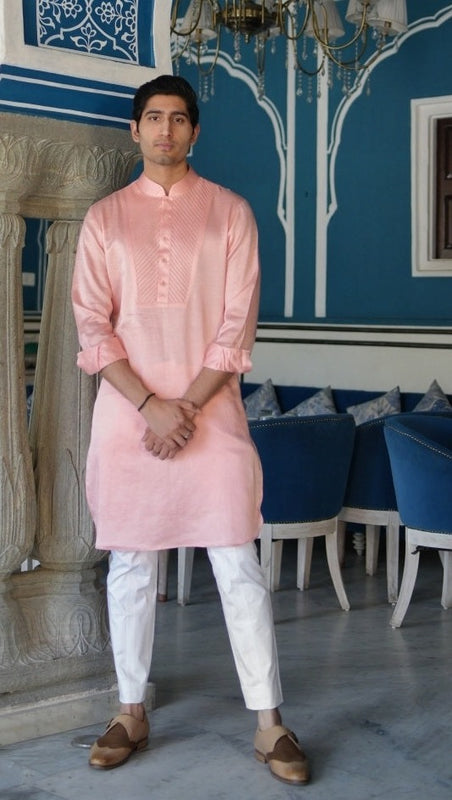 Peach Linen Silk Kurta