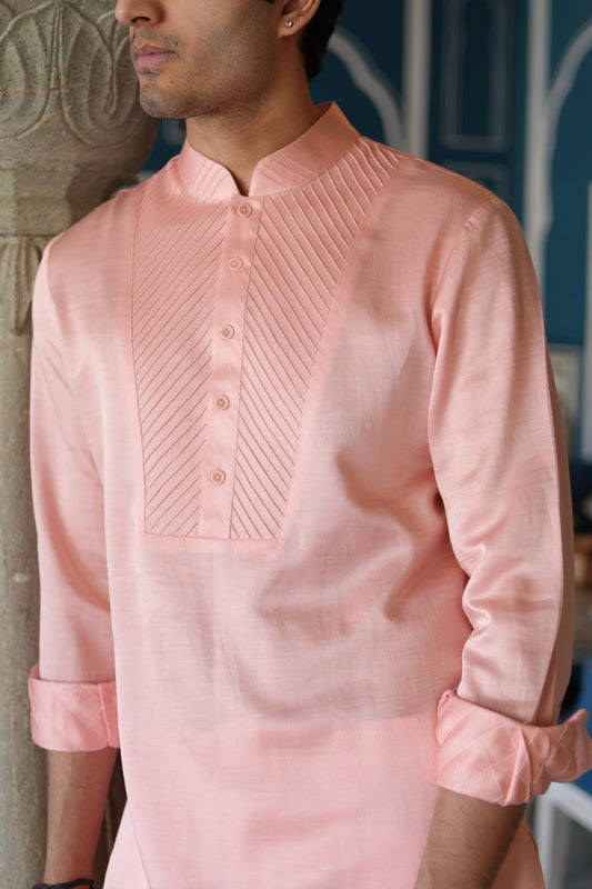 Peach Linen Silk Kurta