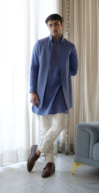 Lavender Violet Rose Embroidered Minus Half Jacket