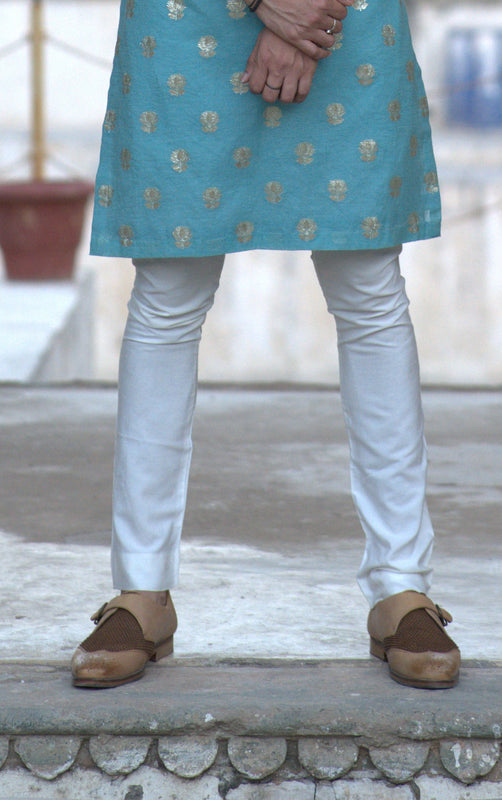 Off White Cotton Silk Aligarhi