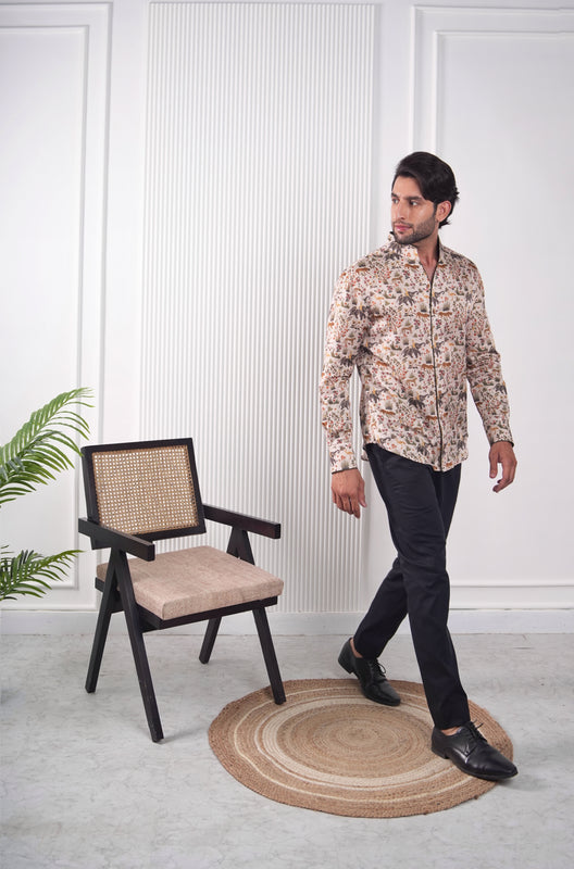 Cream Jungle Print Silk Shirt