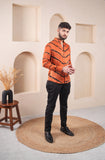 Orange Black Lehriya Silk  Shirt