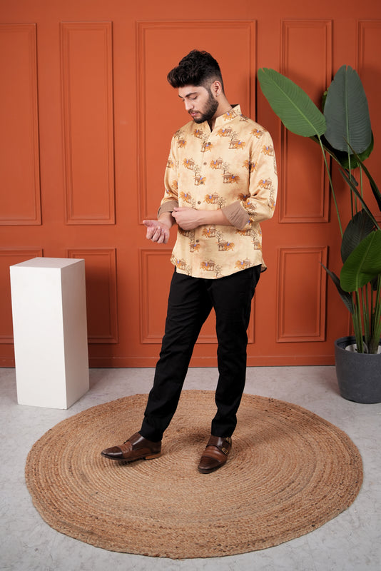 Gold Jungle Print Silk Shirt