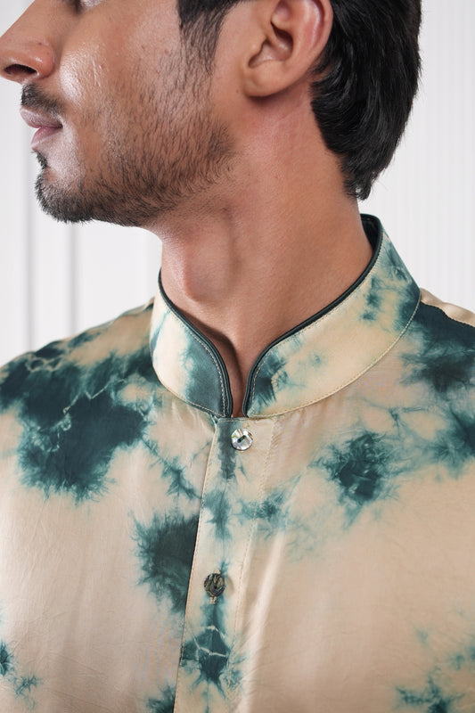 Gold Green Marble Silk Shirt