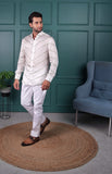 Off White Sage Green Lehriya Silk Shirt