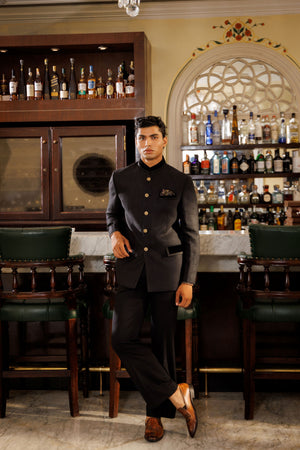 Black Linen Dobby Jodhpuri