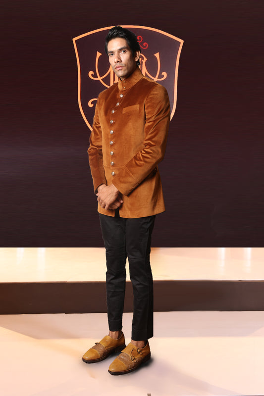 Dark Bronze Velvet Jodhpuri Bandhgala