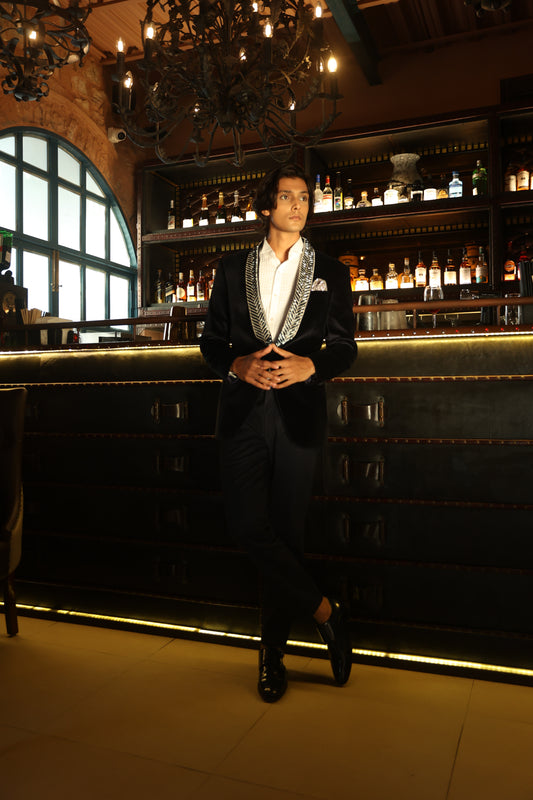 Blue Velvet Embroidered Tuxedo