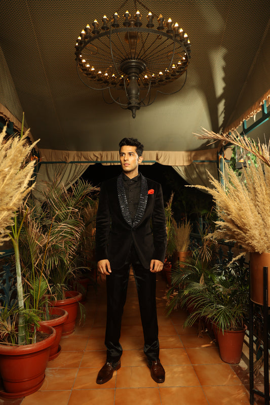 Black Velvet Embroidered Tuxedo