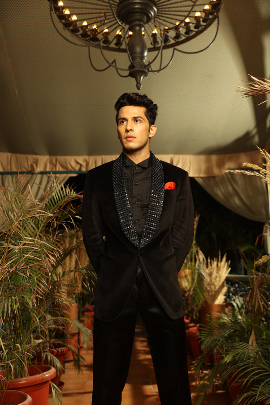 Black Velvet Embroidered Tuxedo