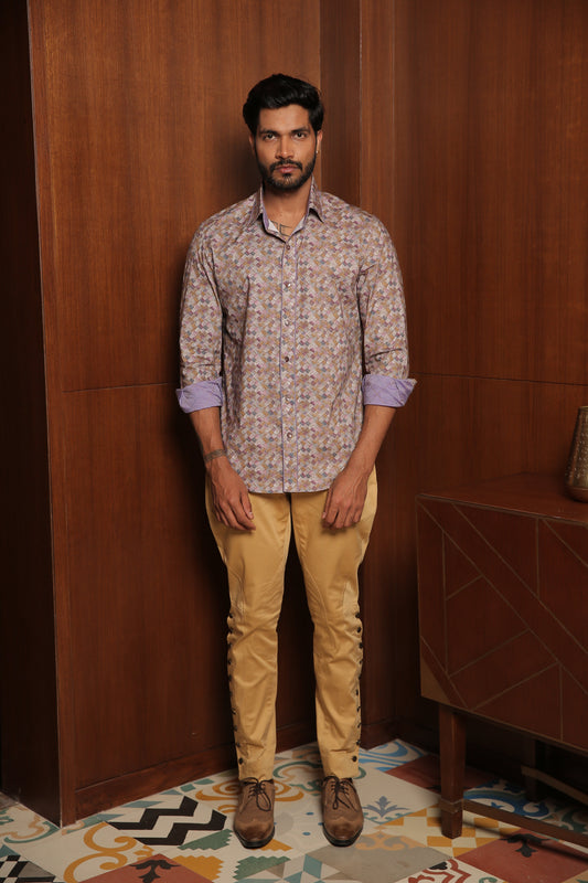 Mauve Multicolour Printed Cotton Shirt