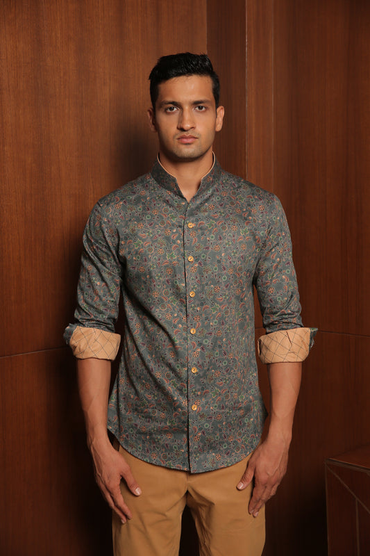Green Mustard Jaal Printed Cotton Shirt