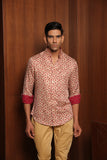 Cream Maroon Jaal Printed Linen Silk Shirt