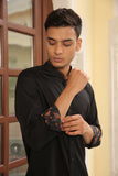 Black Cotton Shirt with Ochre Cross Stitch