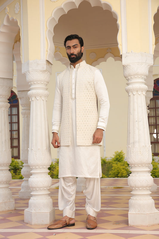 Off White Mirror Work Long Half Jacket