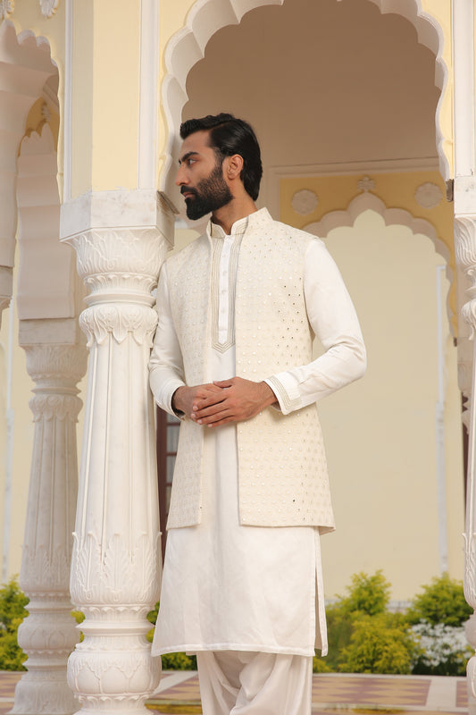 Off White Mirror Work Long Half Jacket